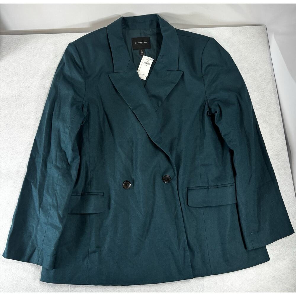 NWT Banana Republic Linen Blend Blazer Womens 16 Teal Double Breasted